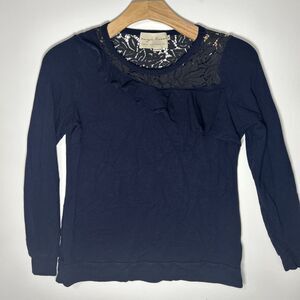 Evy’s Tree Navy Top Women’s Medium Long Sleeve Lace Ruffles Medium Weight